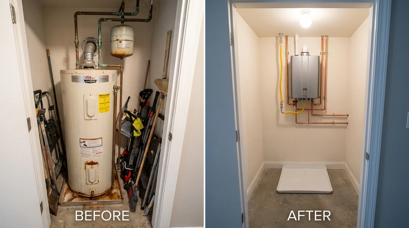 Tank water heater versus wall-mounted tankless unit comparison for King City, MO homeowners