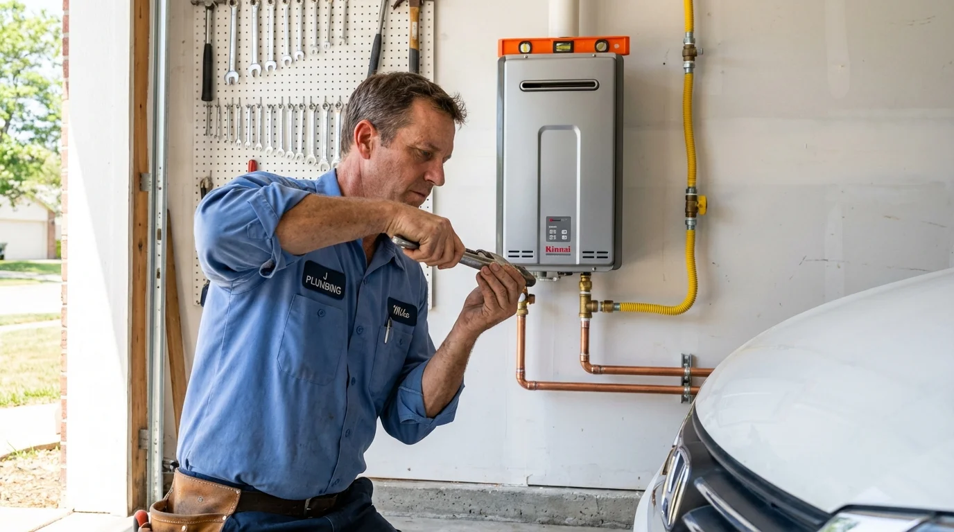 Tankless water heater installation by a Johns Plumbing LLC plumber in King City
